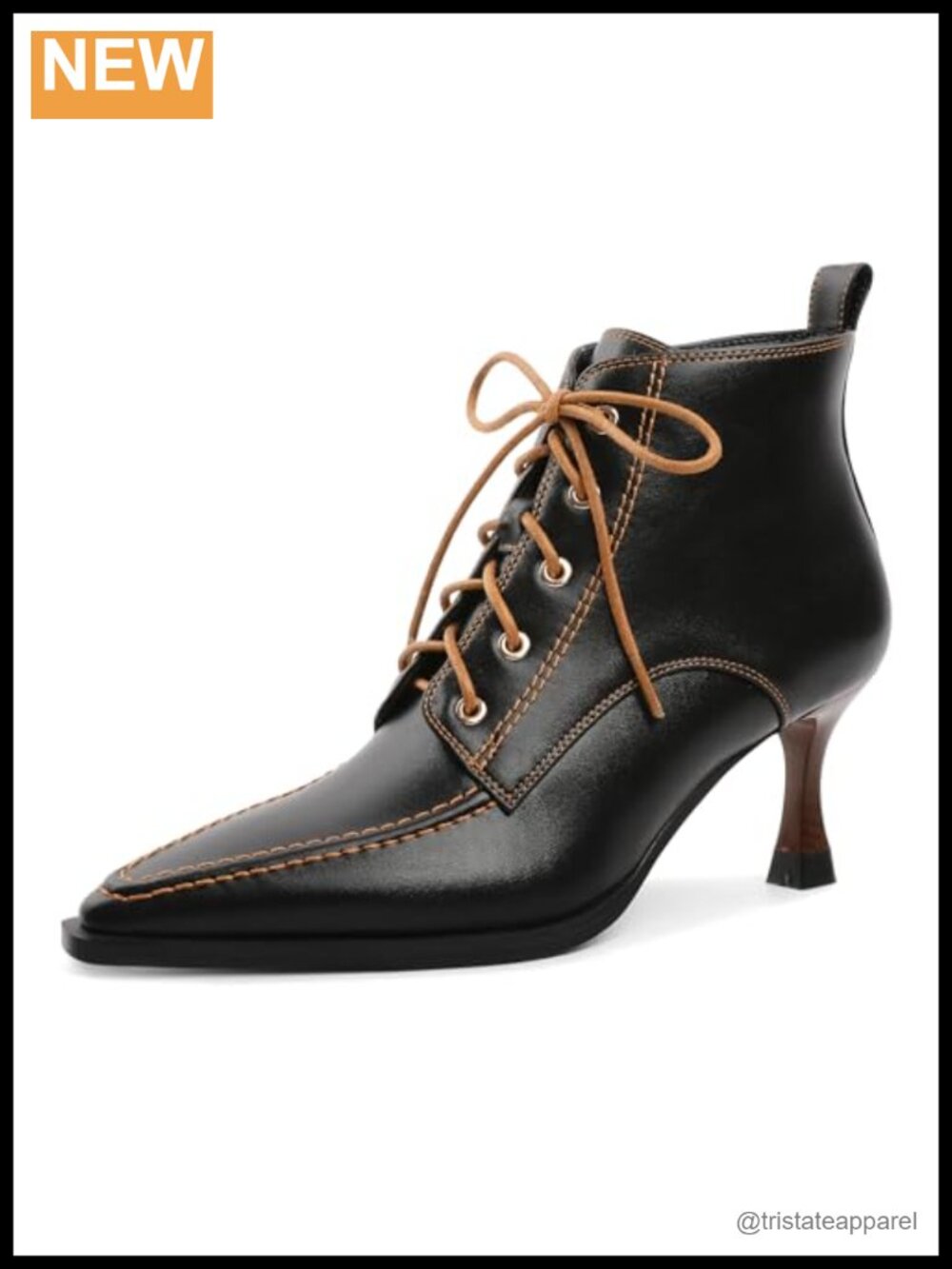 Women's Stiletto High Heel Lace Up Square Toe Side Zipper Leather Ankle Boots